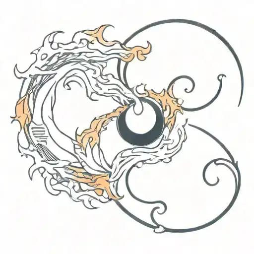 The Tattoo With Ying Yang With Fire And Water
