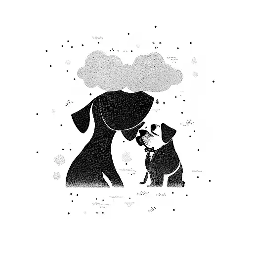 Of A Woman And A Dog Touching Heads Together