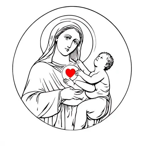 Our Lady Of The Sacred Heart With The Baby Jesus In Her Arm Pointed To His Heart