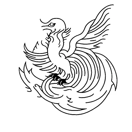 A Minimalist Tattoo Of A Phoenix Silhouette With Intricate Linework