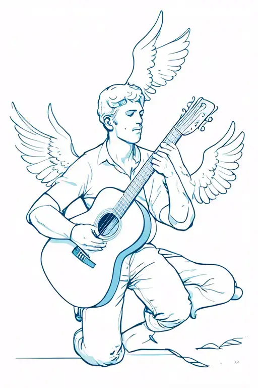 Forces A Man Playing An Acoustic Guitar And Two Flying Angels