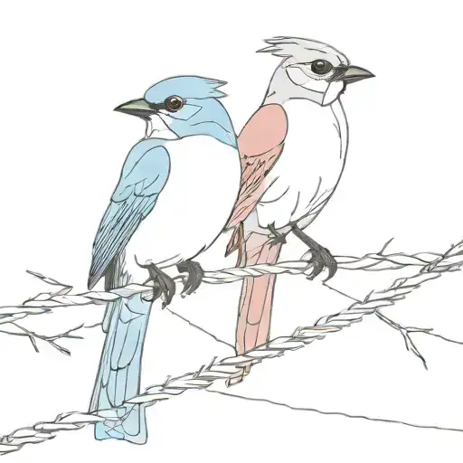 Mountain Bluebird And Northern Cardinal Sitting Side By Side On Barbed Wire