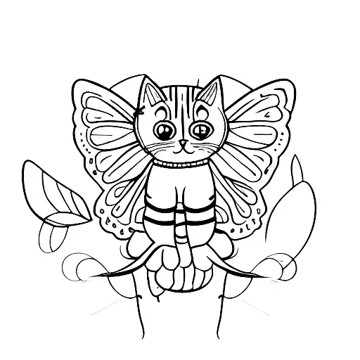 Cat And Butterfly And Dragonfly