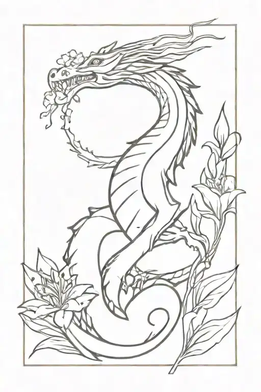 Minimalist Dragon With Lily In The Valley