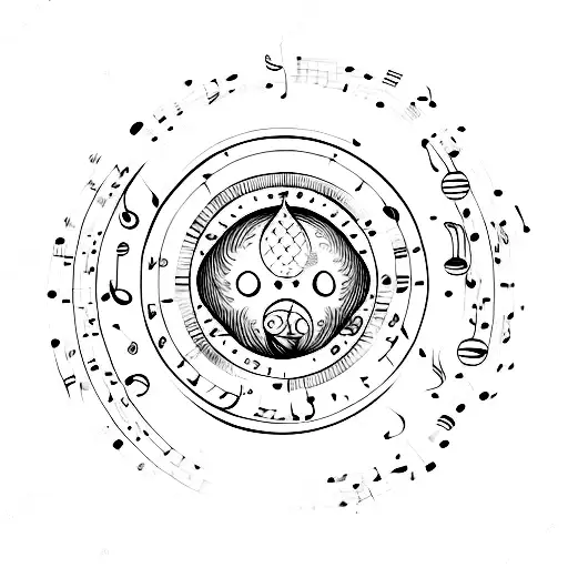 A Moon With Musical Notes As Craters And A Small Leo Zodiac Symbol Hidden Within