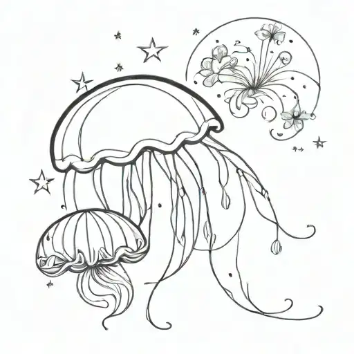 Jelly Fish With Stars And Flowers Intertwined