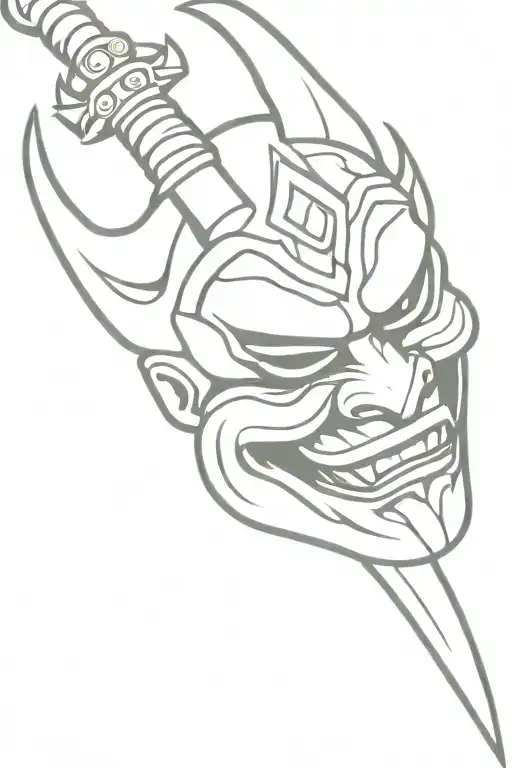 Tradytional Oni Mask With Sword
