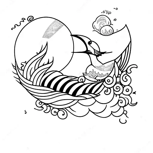 Moon And Hummingbird With Ocean Waves