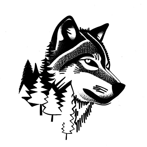 Wolf Mixed With The Forest