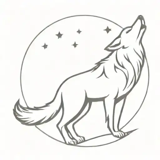 A Minimalist Design Of A Wolf Howling At The Moon
