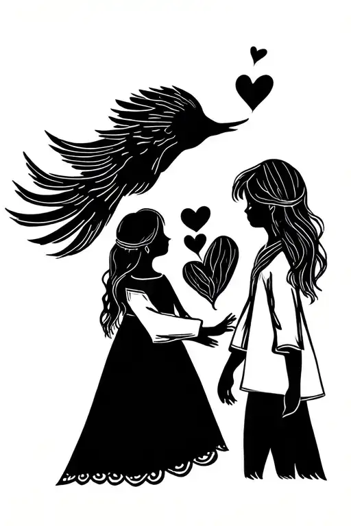 Children Flying Away With Mothers Heart Made