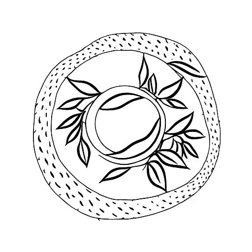 A Minimalist Tattoo Of An Olive Branch Forming A Crescent Moon