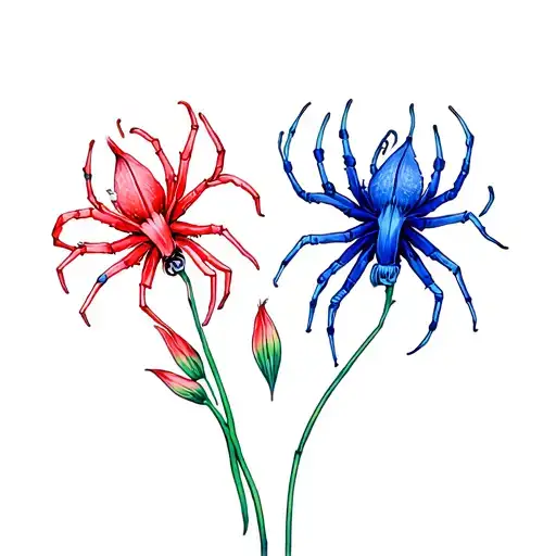 Red Spider Lilly And Blue Spider Lilly Intertwined