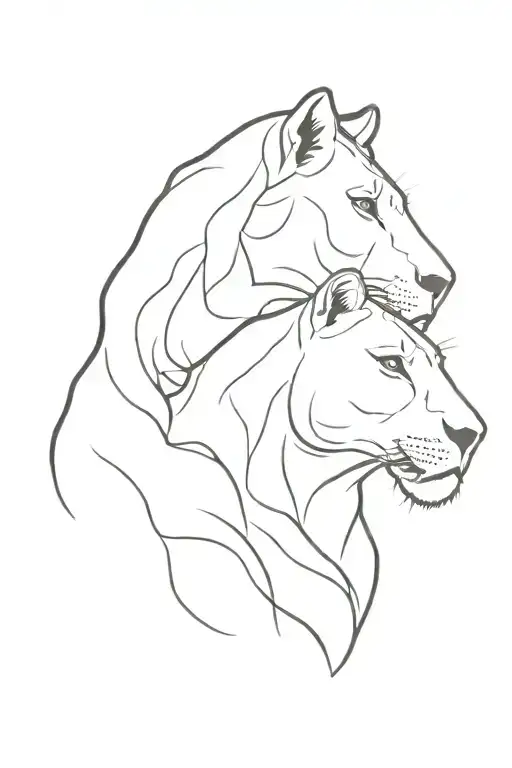 Lioness And Her Cub Fine Line