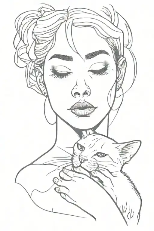 Woman With A Cat Kissing Her Face