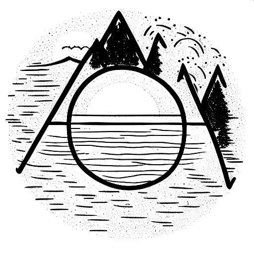 Mountain Trees Moon And Waves With Sun