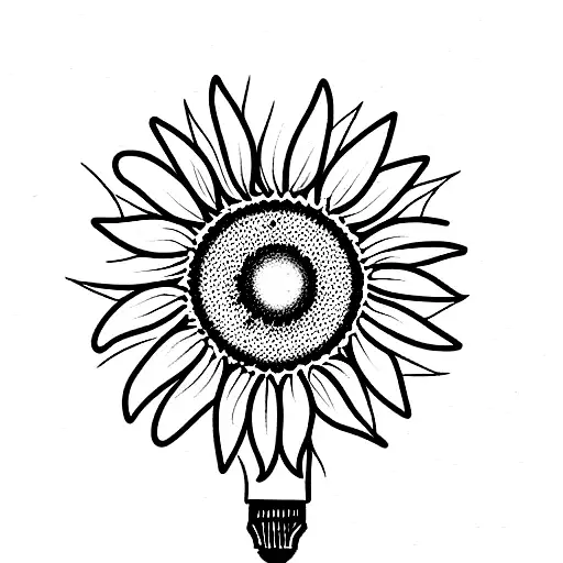 Broken Lightbulb With A Sunflower Inside