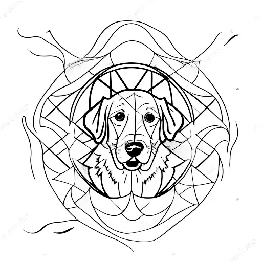 Golden Retriever Inside Triangle With Water Waves