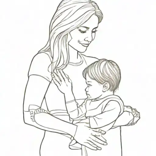 Mom With Daughter And Son In Her Arm Holding