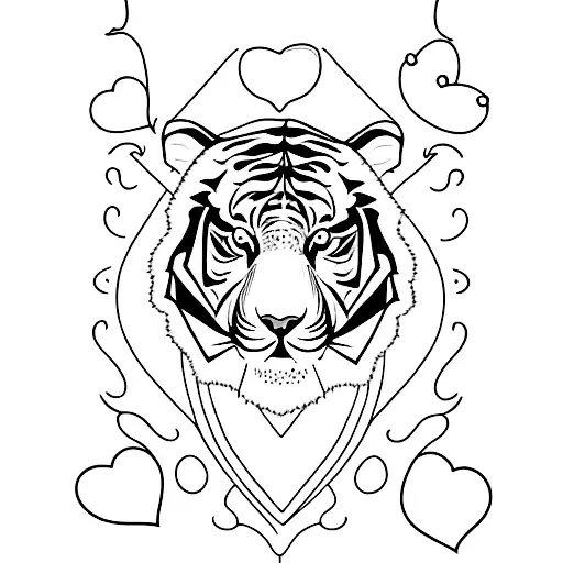 Minimalistic Full-length Tiger Tattoo With Hearts And Eyes