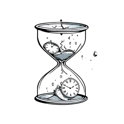 Hourglass That Is Falling Apart And Filled With Clocks