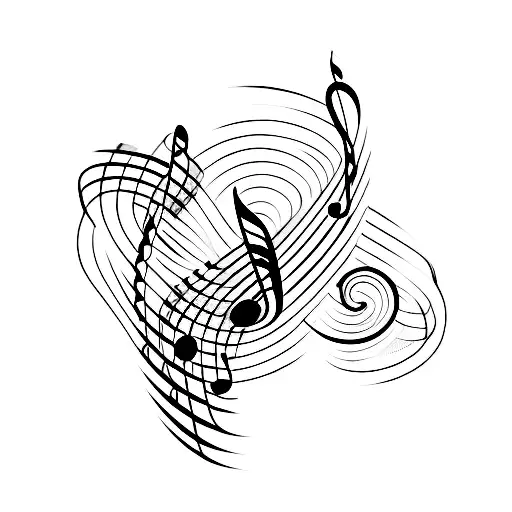 A Minimalist Tattoo Of A Music Note Intertwined With A Paintbrush