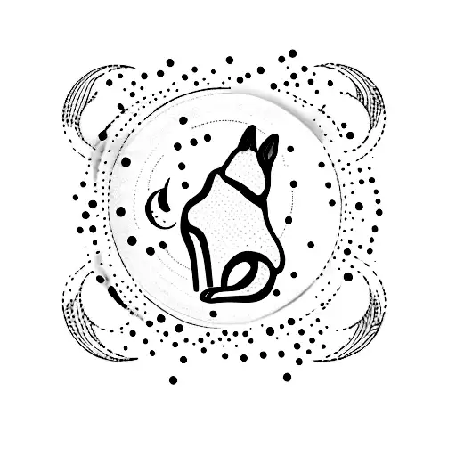 A Minimalist Tattoo Of A Paw Print Surrounded By Delicate Moon Phases