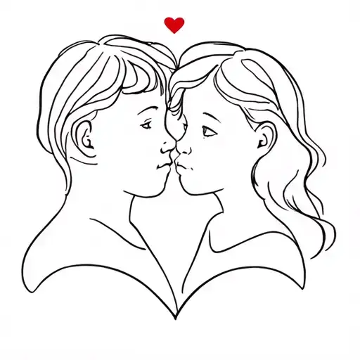 2 Children Face Outline Heart