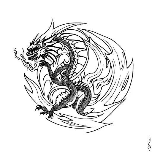 Dragon Breathing Fire On A Mythical Creature