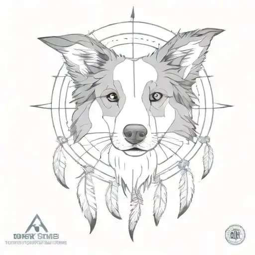 Border Collie Head Made Of Geometric Shapes Within A Dreamcatcher