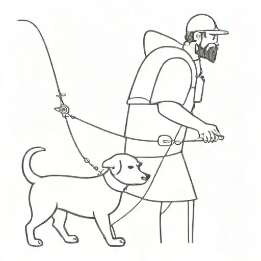 A Man Without A Beard Fishing With A Shepherd Dog