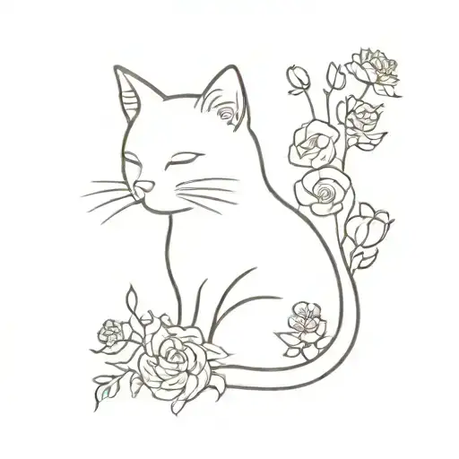 Cat Outline With Flowers And Semi Colon
