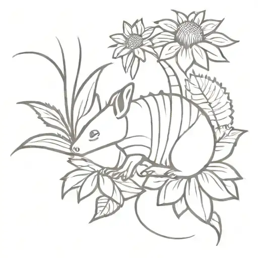 Armadillo And Palm Tree And Sunflower