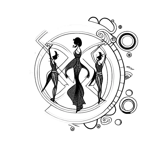 Hourglass With Two Dancers On Left And Right