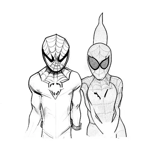 Two Spider - Man Characters With City Skyline At The Back