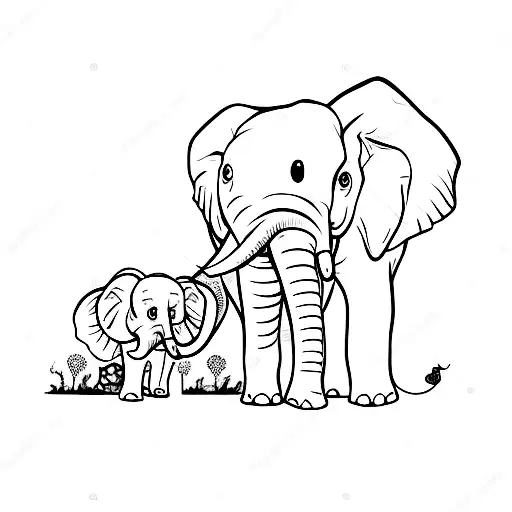 Mum And Baby Elephant With Butterfly Resting On Trump