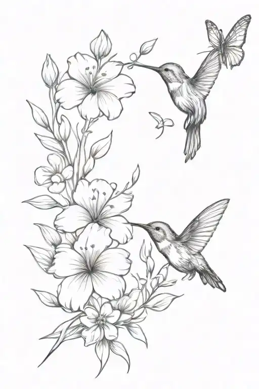 Boquet Of Flowers With 2 Butterflies And 1 Hummingbird