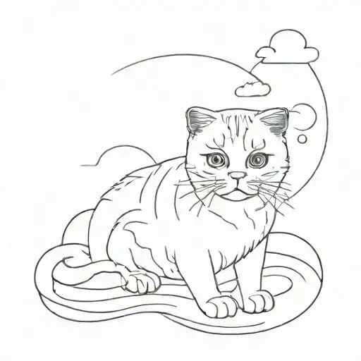 Sand Beach With Ocean View And A Scottish Fold Cat