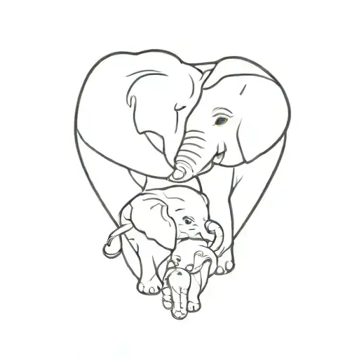 Mum And Daughter Hearts With Baby Elephant