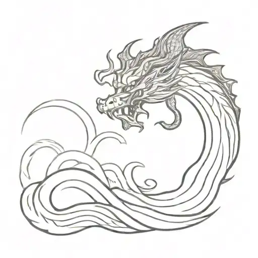 Japanese Dragon And Waves Crashing