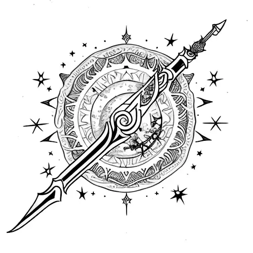 Celestial Sword Tattoo Dainty Stars
