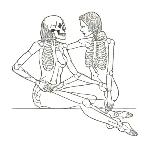 Skeleton And Nude Woman Holding