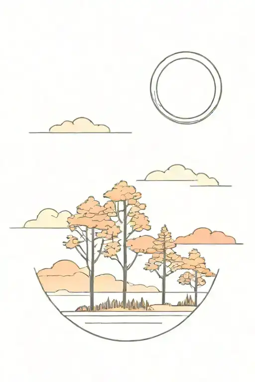 Trees Colors Sunset Over Lake