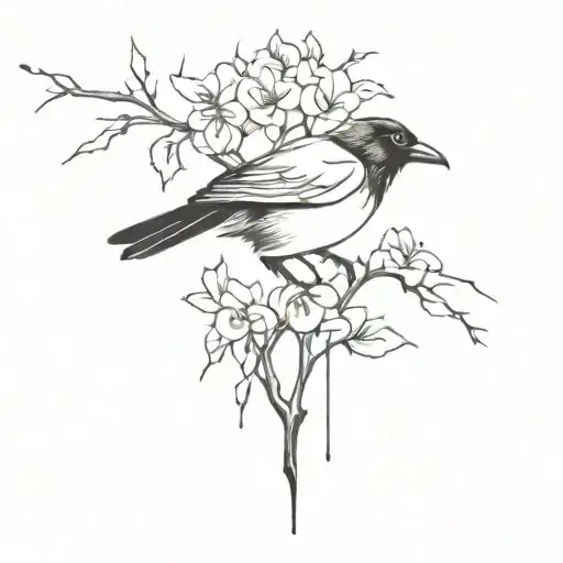 A Crow Has Been Pierced By A Thorny Branch And Flowers Are Growing Out Of Its Eyes