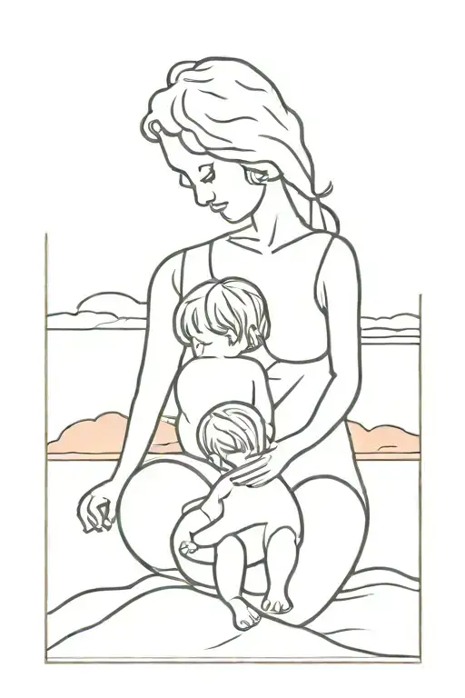 Mother And Child Silhouette Watching Sunset