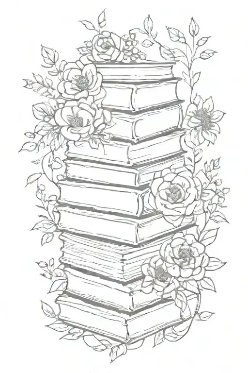 Stack Of 7 Books Surrounded By Florals