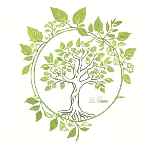 Tree Of Life Tattoo And Tropical Foliage Around