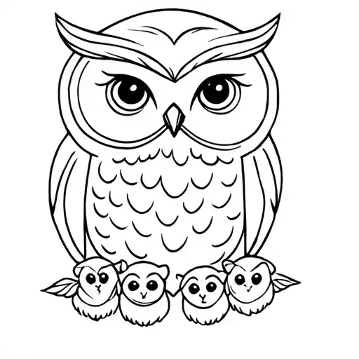 Traditional Mama Owl With Two Babies