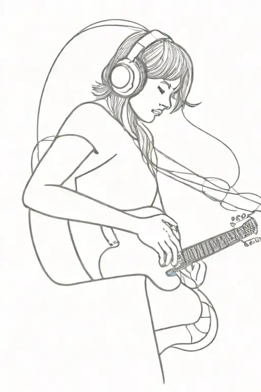 Guitar And Girl In Headphones