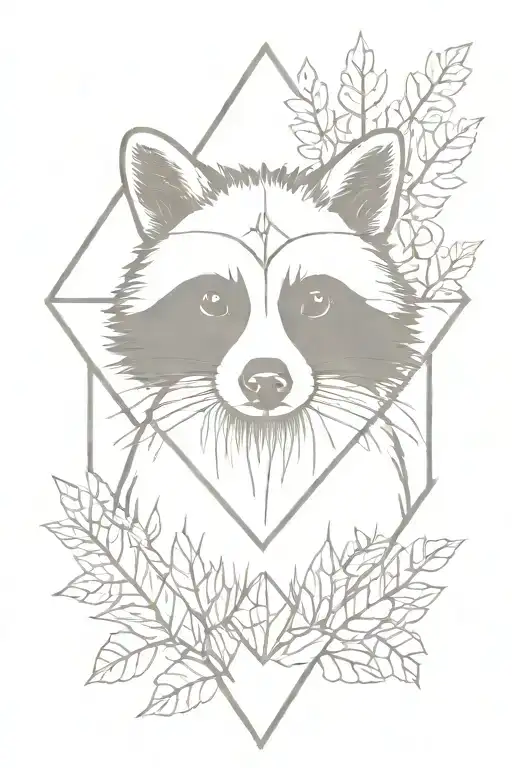 Portrait Of Raccoon With Trees In Background In The Shape Of A Diamond